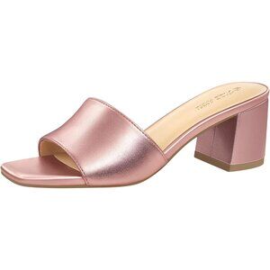 🆕Women Rose Gold PU Square Open Toe Heel Sandals Low Block Chunky Heeled Sandal